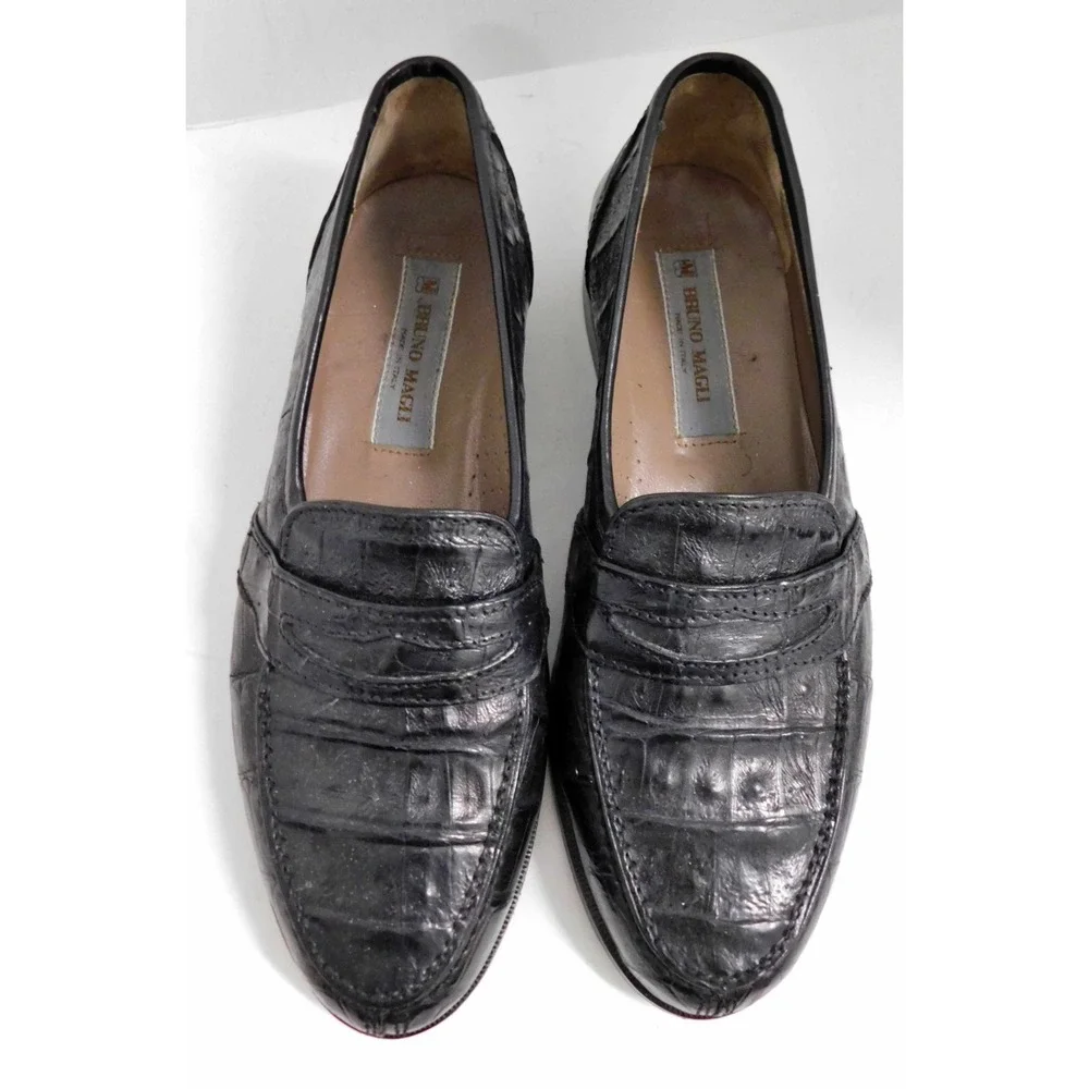 Vintage Bruno Magli Loafers 6.5 M Black Genuine Alligator Loafers Italy